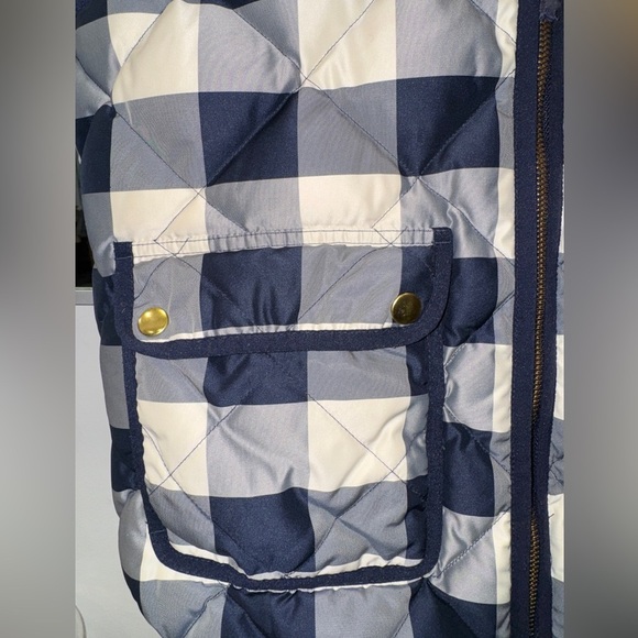 J.Crew Quilted Puffer Vest Navy Blue Gingham Check Zip Front Size M unisex 💙🏁 - Picture 6 of 6